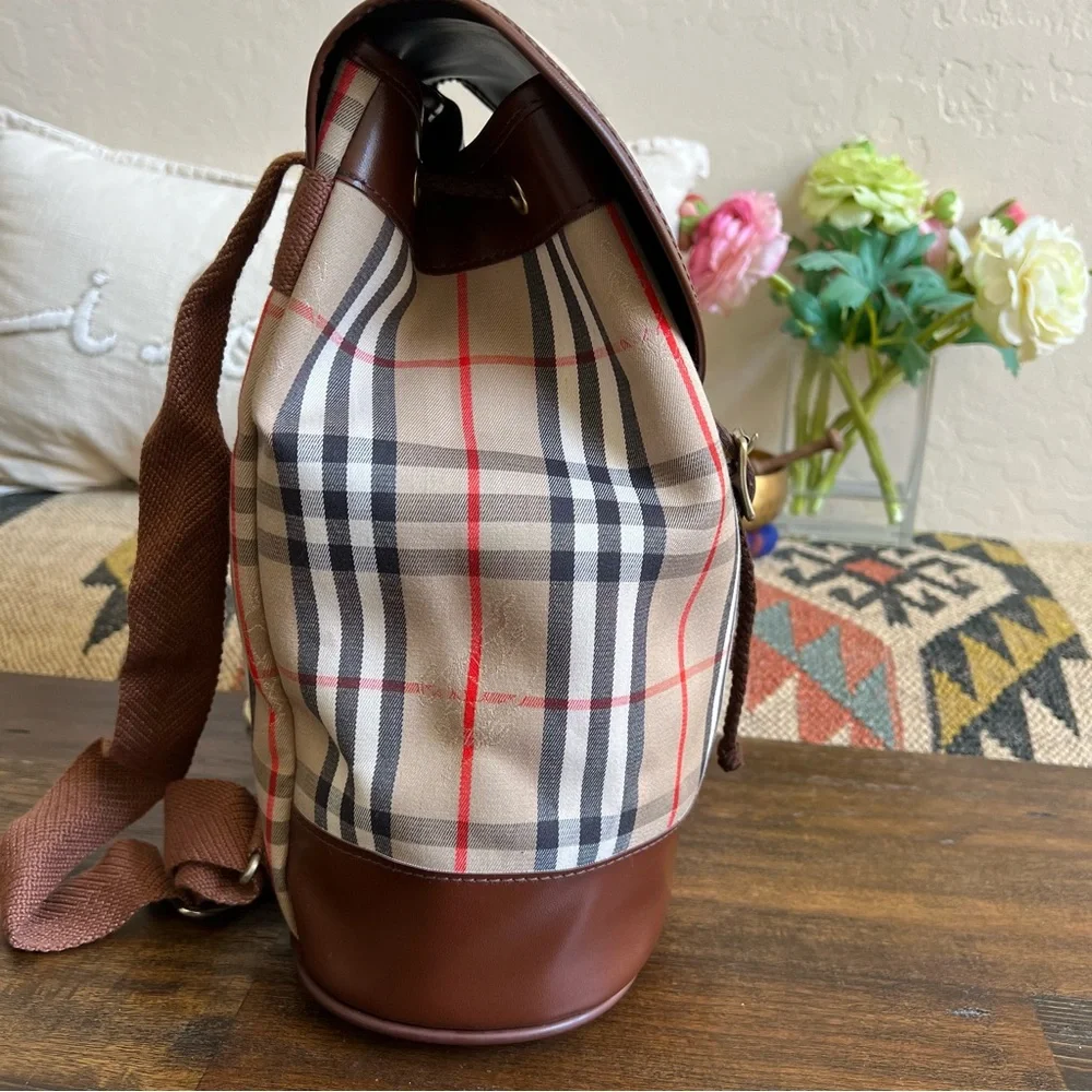 Burberry Never Used Nova Plaid Vintage Fabric/Leather Backpack Unisex